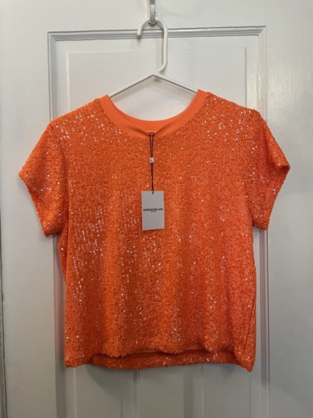 NWT Generation Love Kai Short Sleeve Sequin Top Orange Size Small